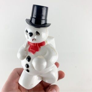 Vintage Rosbro Hard Plastic Snowman Candy Container Christmas Decor